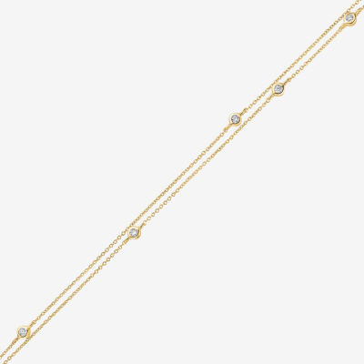 Double Strand Station 14K Gold Over Silver 10 Inch Solid Cable Ankle Bracelet