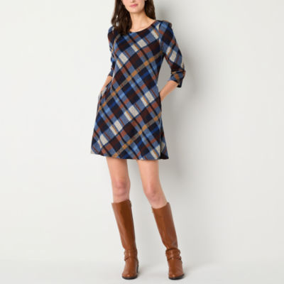 Jessica Howard Plaid Womens 3/4 Sleeve Shift Dress