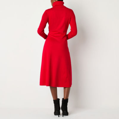 Maia Womens Long Sleeve Belted Midi Sweater Dress