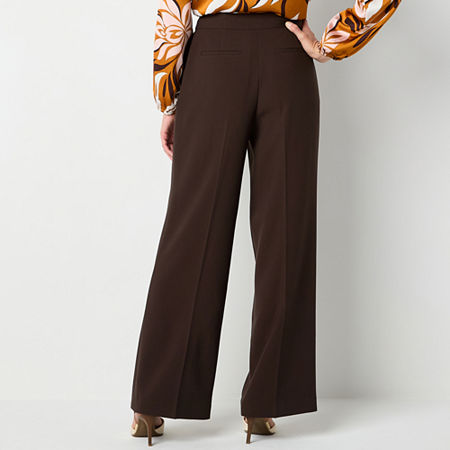 Liz Claiborne Classic Fit Wide Leg Trouser, 16 Petite, Brown