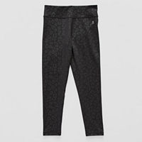 Xersion Little & Big Girls Leopard Print High Rise Knit Full Length Leggings, Medium (10-12), Black