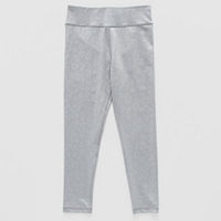 Xersion Little & Big Girls Leopard Print High Rise Knit Full Length Leggings, Small (7-8), Silver