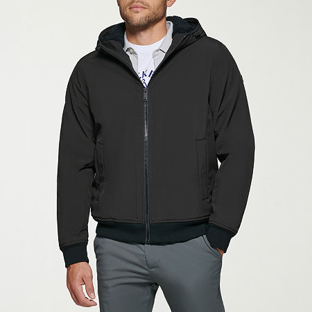 Dockers Mens Water Resistant Sherpa Lined Hooded Midweight Softshell Jacket, Medium, Black