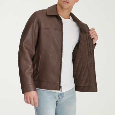 Dockers Mens Faux Leather Lined Water Resistant Midweight Bomber Jacket