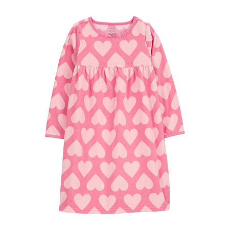 Carter's Little & Big Girls Crew Neck Long Sleeve Nightgown, 2-3, Pink