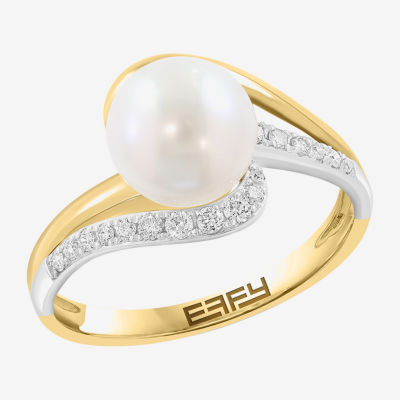 Effy Final Call Limited Quantities! Womens 1/7 CT. T.W. 8MM Genuine White Cultured Freshwater Pearl 14K Gold Round Side Stone Bypass  Cocktail Ring