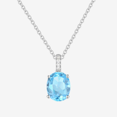 Yes, Please! Womens Genuine Blue Topaz Sterling Silver Oval Pendant
