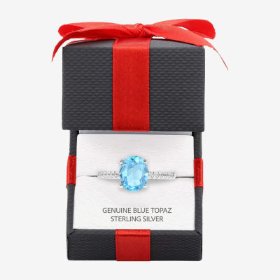 Yes, Please! Womens Genuine Blue Topaz Sterling Silver Side Stone Cocktail Ring