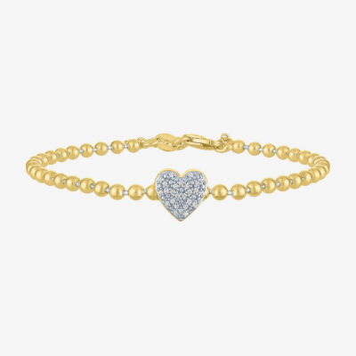 Heart (Gh / Si2 I1) Womens 1/10 CT. T.W. Lab Grown White Diamond 14K Gold Over Silver Sterling Silver Heart Beaded Bracelet