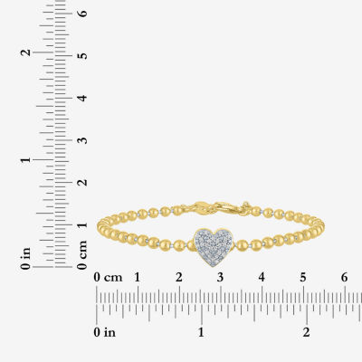 Heart (Gh / Si2 I1) Womens 1/10 CT. T.W. Lab Grown White Diamond 14K Gold Over Silver Sterling Silver Heart Beaded Bracelet