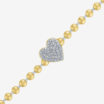 Heart (Gh / Si2 I1) Womens 1/10 CT. T.W. Lab Grown White Diamond 14K Gold Over Silver Sterling Silver Heart Beaded Bracelet