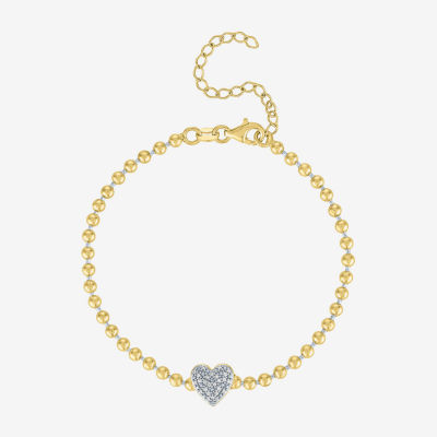 Heart (Gh / Si2 I1) Womens 1/10 CT. T.W. Lab Grown White Diamond 14K Gold Over Silver Sterling Silver Heart Beaded Bracelet