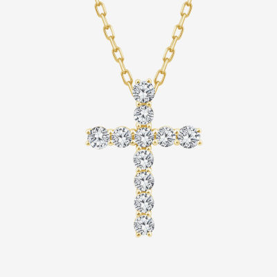 (F / Si2) Womens 1/3 CT. T.W. Lab Grown White Diamond Sterling Silver Cross 18 Inch Pendant Necklace