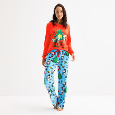 Womens Snoopy Microfleece Crew Neck Long Sleeve 2-pc. Pajama Sets