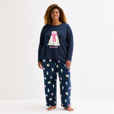 North Pole Trading Co. Polar Bear Womens Crew Neck Long Sleeve 2-pc. Matching Family Plus Pajama Sets