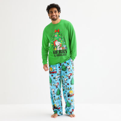 Mens Peanuts Snoopy Microfleece Crew Neck Long Sleeve 2-pc. Matching Family Pajama Sets