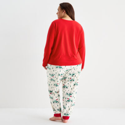 North Pole Trading Co. Polar Ski Club Womens Crew Neck Long Sleeve 2-pc. Matching Family Plus Pajama Sets