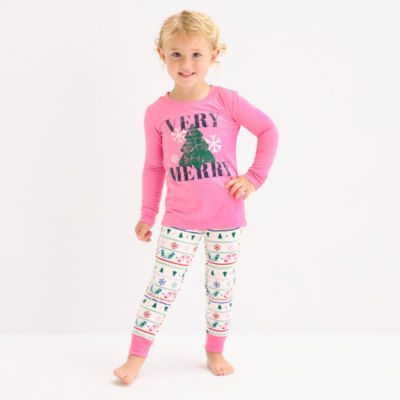 North Pole Trading Co. Very Merry Fairisle Toddler Girls Crew Neck Long Sleeve 2-pc. Matching Family Pajama Sets