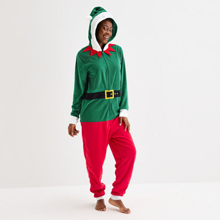 North Pole Trading Co . Elf Unisex Adult Microfleece Hooded Long Sleeve Matching Family One Piece Pajama In Green