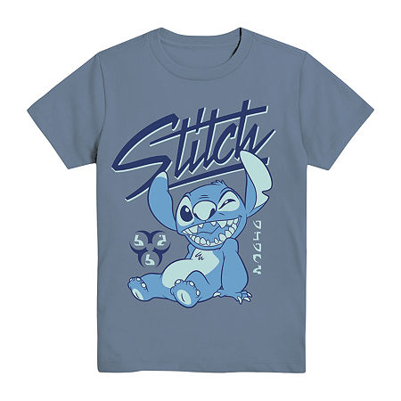 Little & Big Kid Boys Crew Neck Short Sleeve Regular Fit Lilo & Stitch Graphic T-Shirt, Medium, Blue