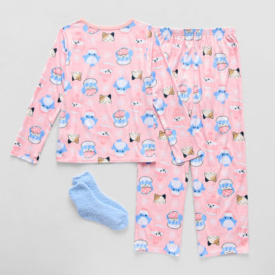 Little & Big Kid Girls Squishmallows Fleece Crew Neck Long Sleeve 3-pc. Pajama Sets