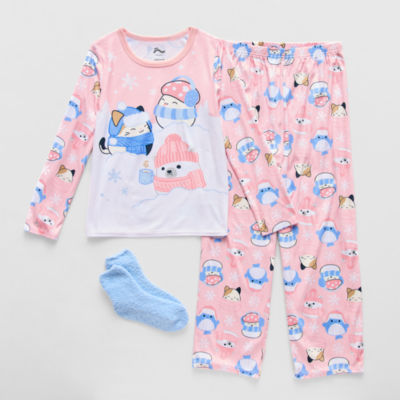 Little & Big Kid Girls Squishmallows Fleece Crew Neck Long Sleeve 3-pc. Pajama Sets