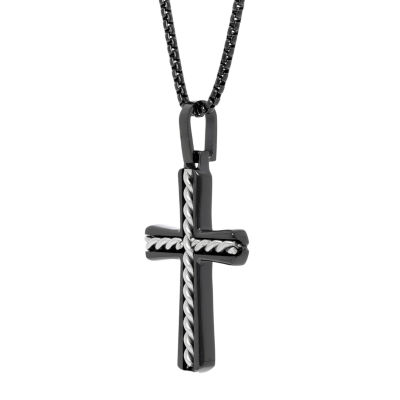 Mens Sterling Silver Cross Pendant Necklace