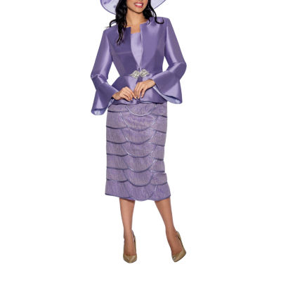 Giovanna Collection Women's Silk Wool and Tiered Lace 3-piece Skirt Suit