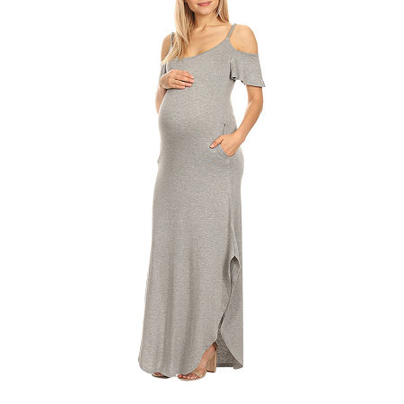 White Mark Womens Plus Maternity Scoop Neck Short Sleeve Cold Shoulder Maxi Dress, 3x, Gray