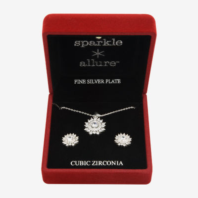Sparkle Allure Light Up Box Womens Cubic Zirconia Pure Silver Over Brass Round Sunburst 2-pc. Jewelry Set