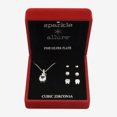 Sparkle Allure Light Up Box Simulated Pearl Silver Tone Pure Silver Over Brass 4-pc. Jewelry Set