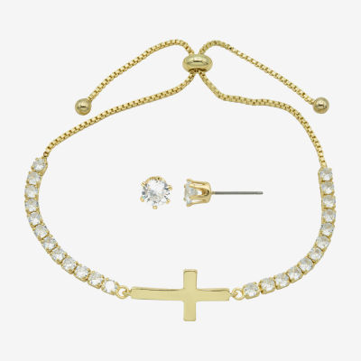 Sparkle Allure 2-pc. Cubic Zirconia 14K Gold Over Brass Cross Jewelry Set