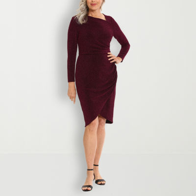 Clover And Sloane Metallic Glitter Long Sleeve Sheath Dress