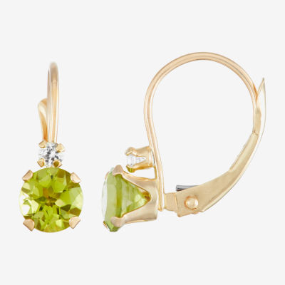 Womens Genuine Green Peridot 10K Gold Drop Earrings