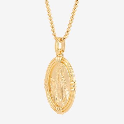 Mens 14K Gold Over Silver Oval 22 Inch Pendant Necklace