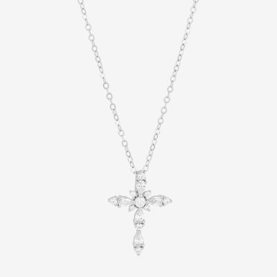 Diamonart Womens White Cubic Zirconia Sterling Silver Cross Pendant Necklace