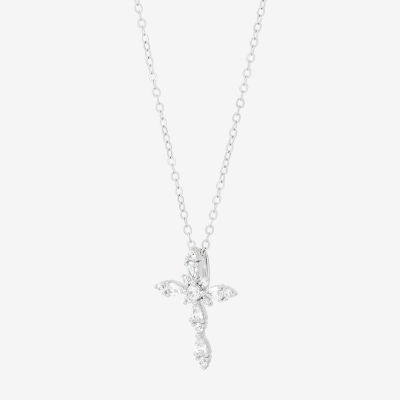Diamonart Womens White Cubic Zirconia Sterling Silver Cross Pendant Necklace