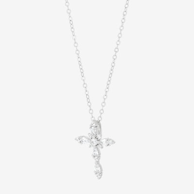Diamonart Womens White Cubic Zirconia Sterling Silver Cross 18 Inch Pendant Necklace