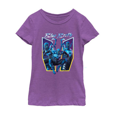 Little & Big Girls Round Neck Short Sleeve Blue Beetle Graphic T-Shirt