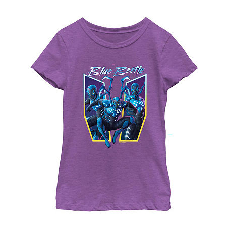 Little & Big Girls Round Neck Short Sleeve Blue Beetle Graphic T-Shirt, X-large, Purple