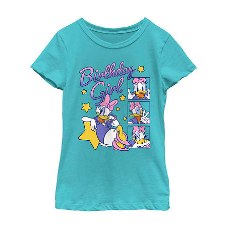 Disney Collection Little & Big Girls Crew Neck Short Sleeve Daisy Duck Graphic T-Shirt, Small, Blue