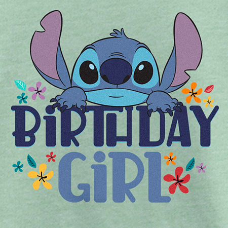 Disney Collection Little & Big Girls Crew Neck Short Sleeve Stitch Graphic T-Shirt, X-large, Green