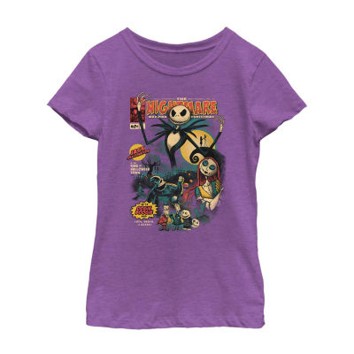 Disney Collection Little & Big Girls Crew Neck Short Sleeve Nightmare Before Christmas Graphic T-Shirt
