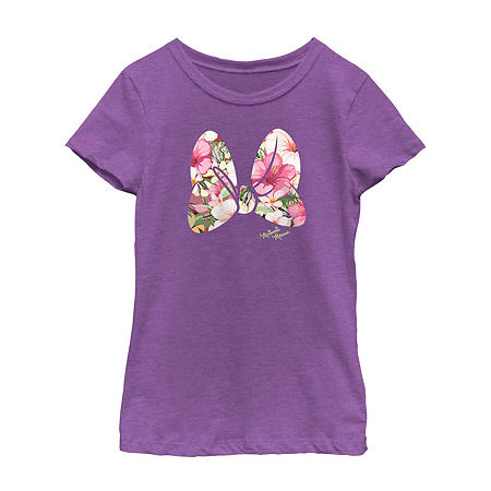 Disney Collection Little & Big Girls Crew Neck Short Sleeve Minnie Mouse Graphic T-Shirt, Small, Purple