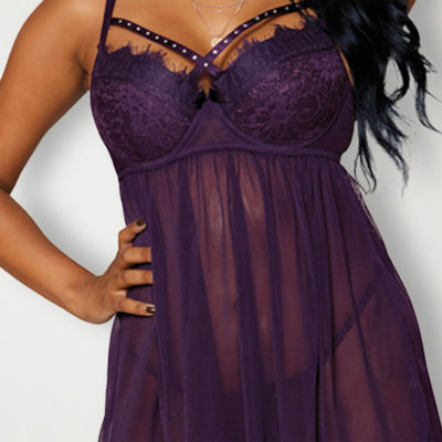 Dreamgirl Eyelash Lace & Mesh Babydoll G-String Set - 12378