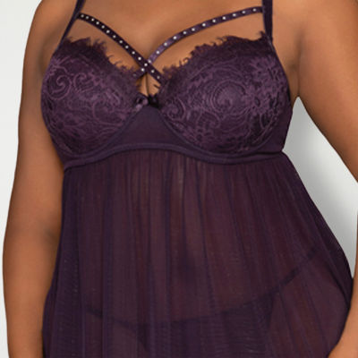 Dreamgirl Eyelash Lace & Mesh Babydoll G-String Plus Set - 12378X