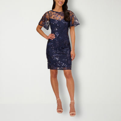 Papell Boutique Short Sleeve Embroidered Sheath Dress