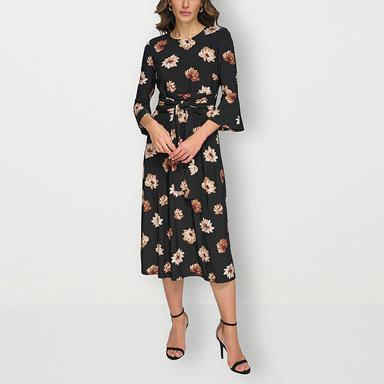 Marc New York Long Sleeve Floral Midi Fit + Flare Dress, Color: Black ...