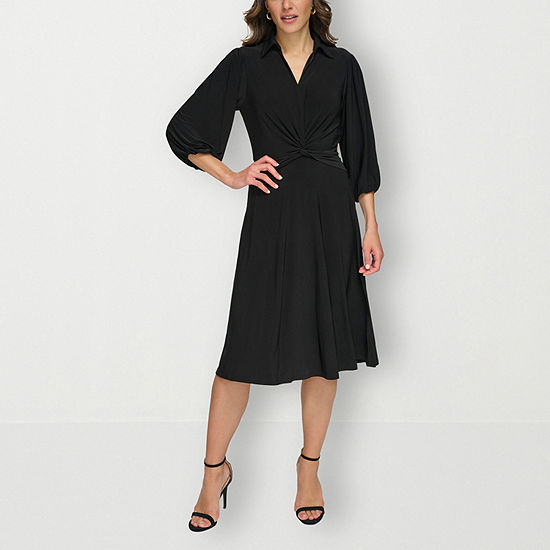 Marc New York 3/4 Sleeve Midi Fit + Flare Dress, Color: Black - JCPenney