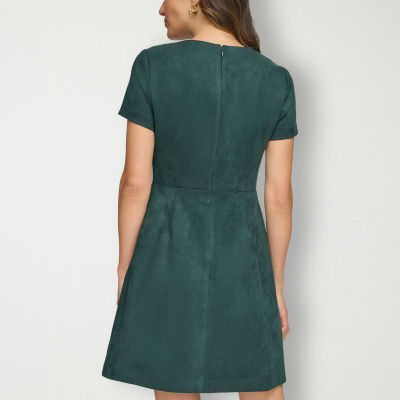 Marc New York Suede Womens Short Sleeve A-Line Dress